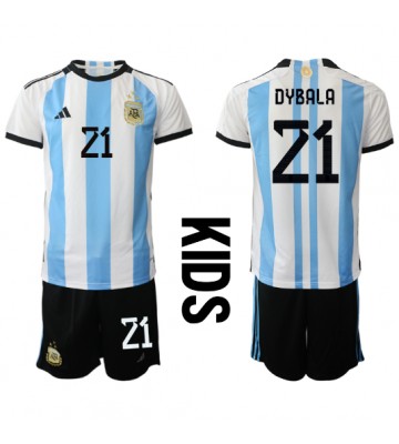Lacne Dětský Futbalové dres Argentína Paulo Dybala #21 MS 2022 Krátky Rukáv - Domáci (+ trenírky)